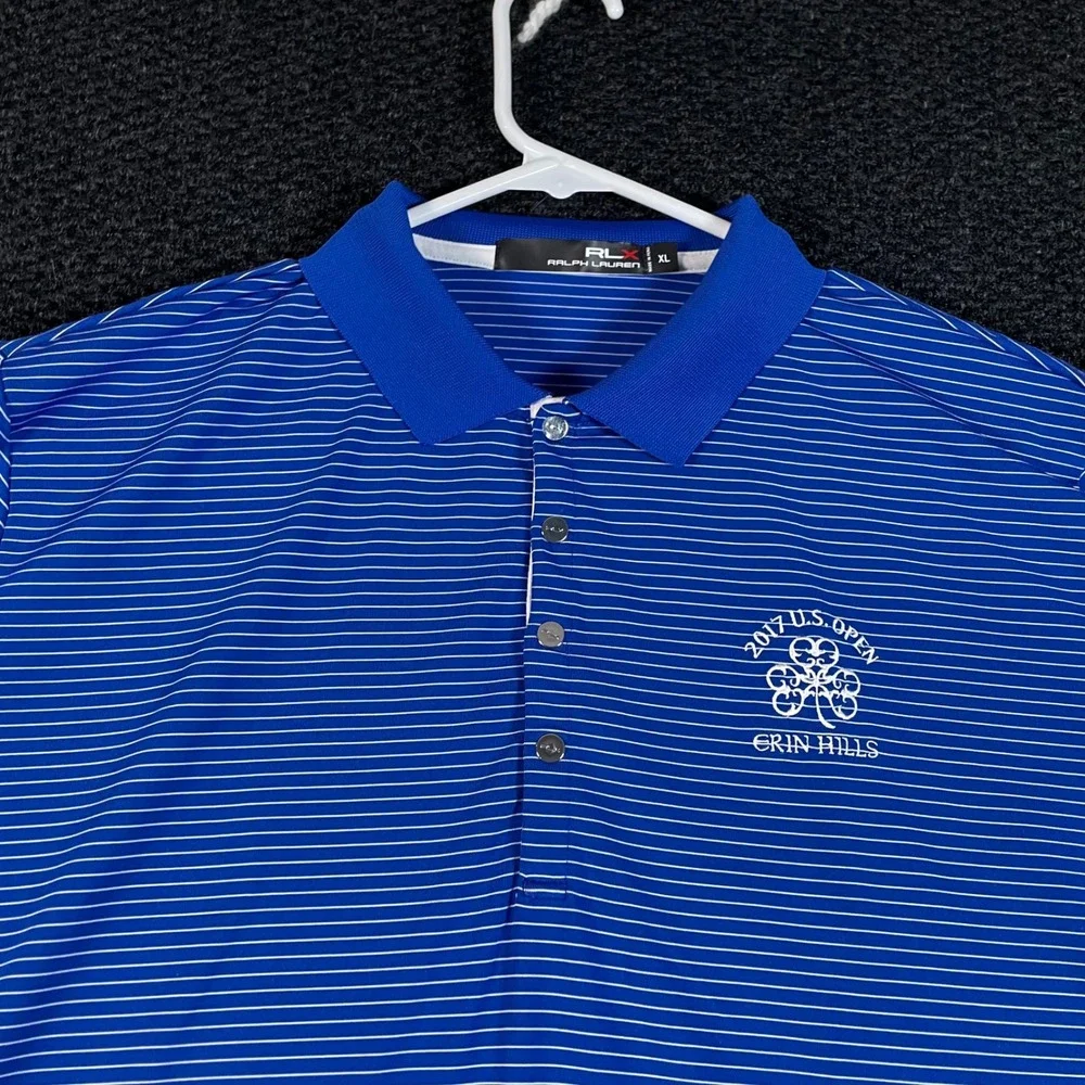 RLX Ralph Lauren‎ 2017 U.S. Open Erin Hills Blue White Striped Polo Shirt Men XL